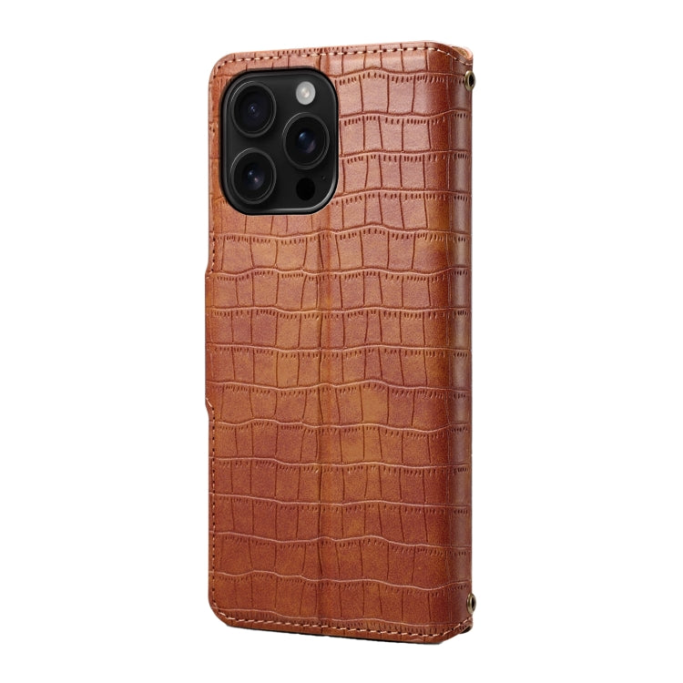 For iPhone 16 Pro Max Denior Crocodile Texture Oil Edge Leather Phone Case(Brown)