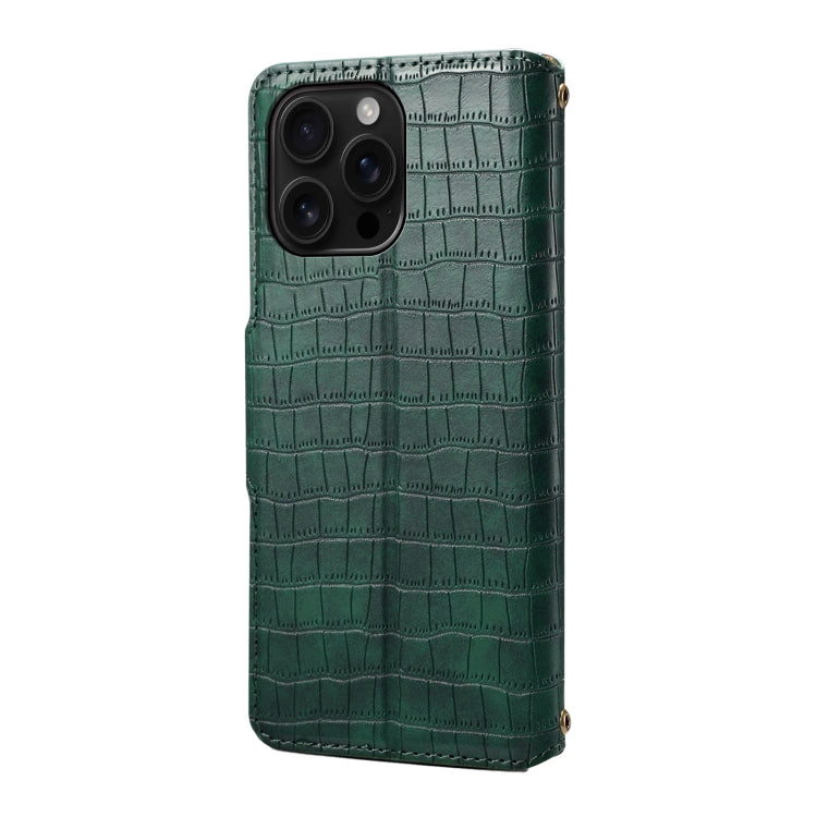 For iPhone 16 Pro Max Denior Crocodile Texture Oil Edge Leather Phone Case(Green)