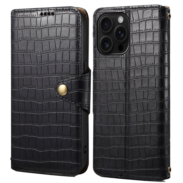 For iPhone 16 Pro Max Denior Crocodile Texture Oil Edge Leather Phone Case(Black)