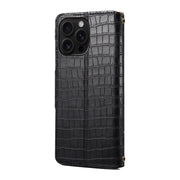 For iPhone 16 Pro Max Denior Crocodile Texture Oil Edge Leather Phone Case(Black)