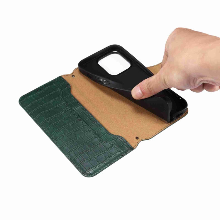 For iPhone 15 Pro Max Denior Crocodile Texture Oil Edge Leather Phone Case(Brown)