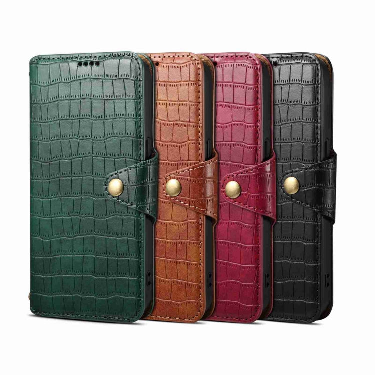 For iPhone 16 Plus Denior Crocodile Texture Oil Edge Leather Phone Case(Brown)