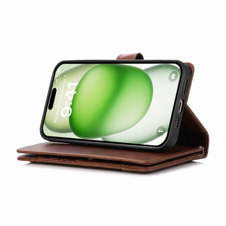 For iPhone 16 Plus Wristband Card Slot Leather Phone Case(Coffee)