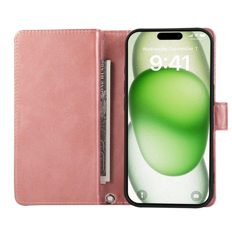 For iPhone 16 Wristband Card Slot Leather Phone Case(Rose Gold)