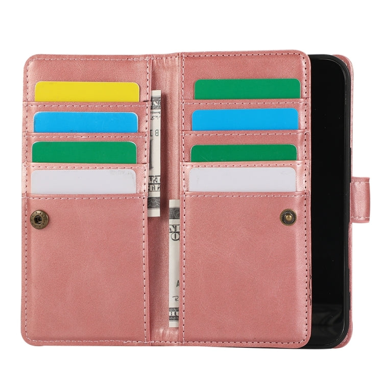 For iPhone 16 Wristband Card Slot Leather Phone Case(Rose Gold)