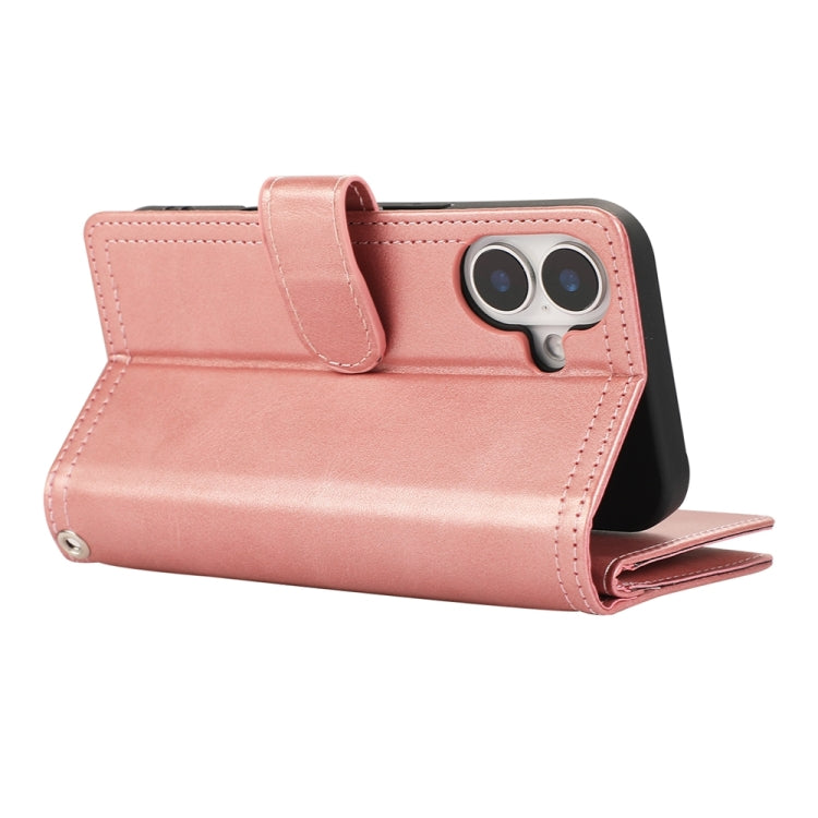 For iPhone 16 Wristband Card Slot Leather Phone Case(Rose Gold)