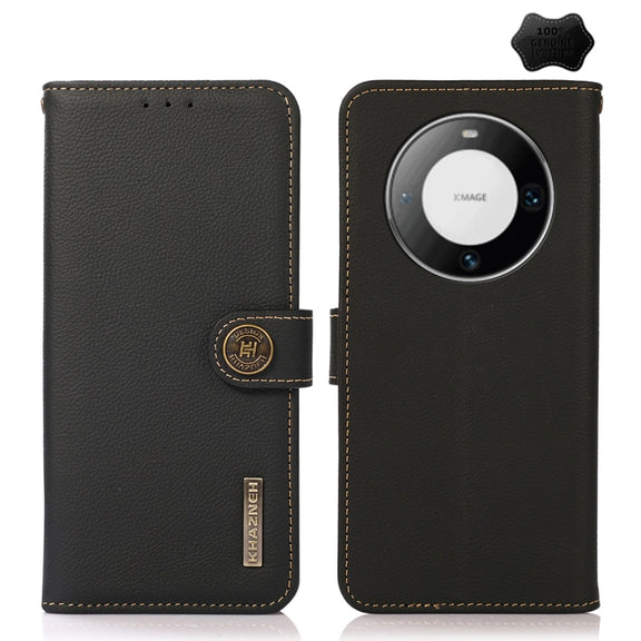For Huawei Mate 60 Pro KHAZNEH Custer Genuine Leather RFID Phone Case(Black)