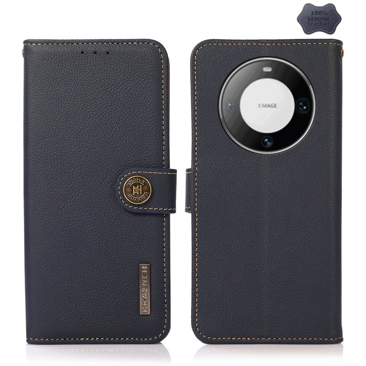 For Huawei Mate 60 Pro KHAZNEH Custer Genuine Leather RFID Phone Case(Blue)