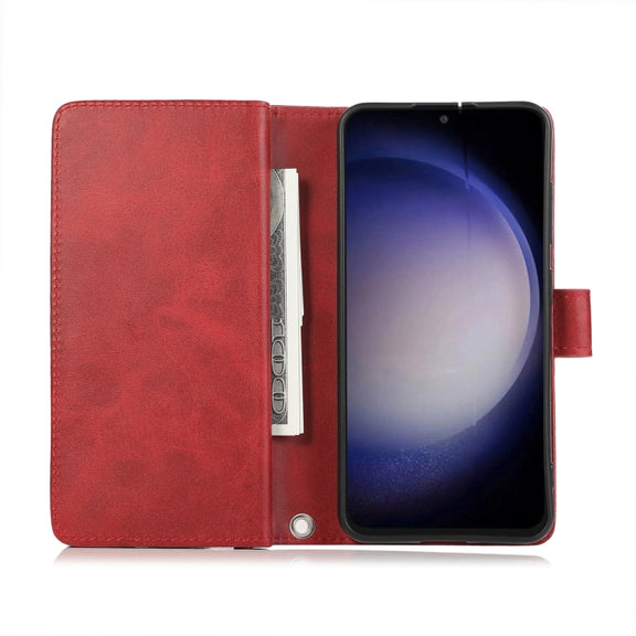 For Samsung Galaxy S24 5G Wristband Card Slot Leather Phone Case(Red)