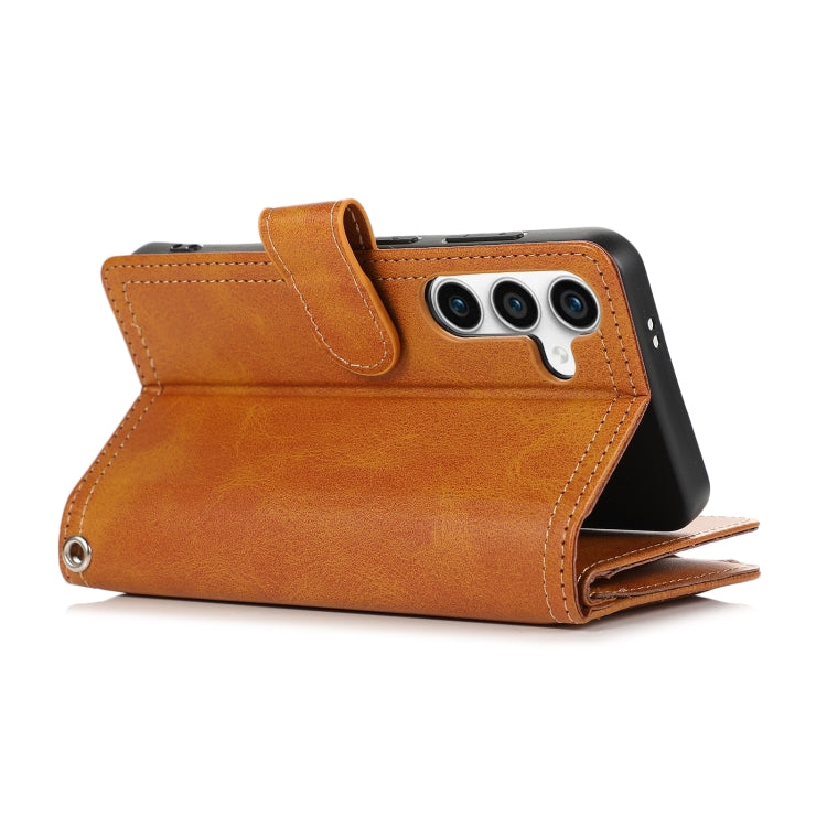 For Samsung Galaxy S24+ 5G Wristband Card Slot Leather Phone Case(Brown)