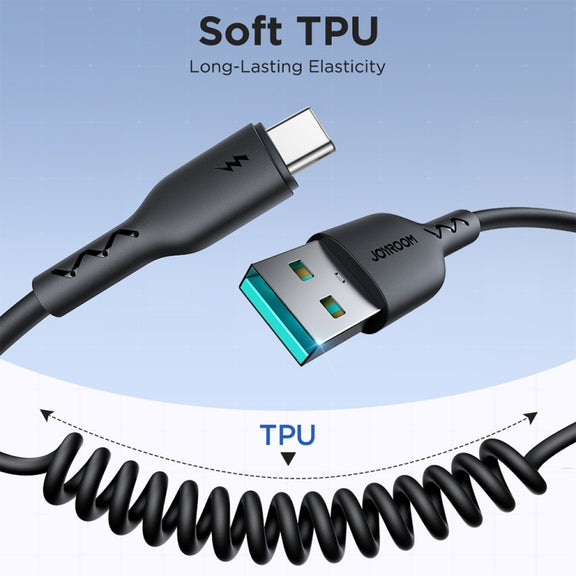 JOYROOM SA38-CC3 60W USB-C / Type-C to USB-C / Type-C Coiled Fast Charging Data Cable, Length:1.5m(Black)