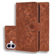 For iPhone 16 Plus Mandala Embossed Dual-Fold Calf Leather Phone Case(Brown) - free shipping - PMC TechLife - Order now!