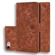 For iPhone 16e Mandala Embossed Dual-Fold Calf Leather Phone Case(Brown) - iPhone 16e Cases by PMC TechLife | Online Shopping South Africa | PMC TechLife | Buy Now Pay Later Mobicred