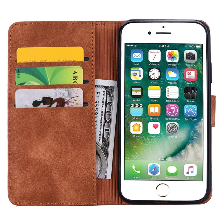For iPhone 16e Mandala Embossed Dual-Fold Calf Leather Phone Case(Brown)
