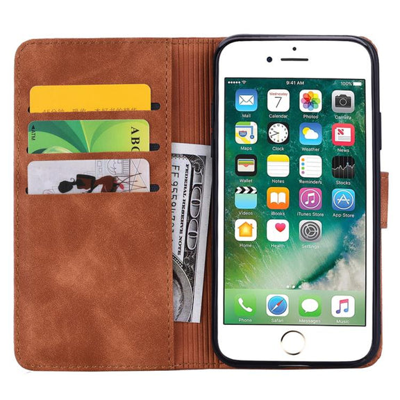 For iPhone 16e Mandala Embossed Dual-Fold Calf Leather Phone Case(Brown)