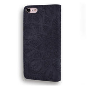 For iPhone 16e Mandala Embossed Dual-Fold Calf Leather Phone Case(Black)
