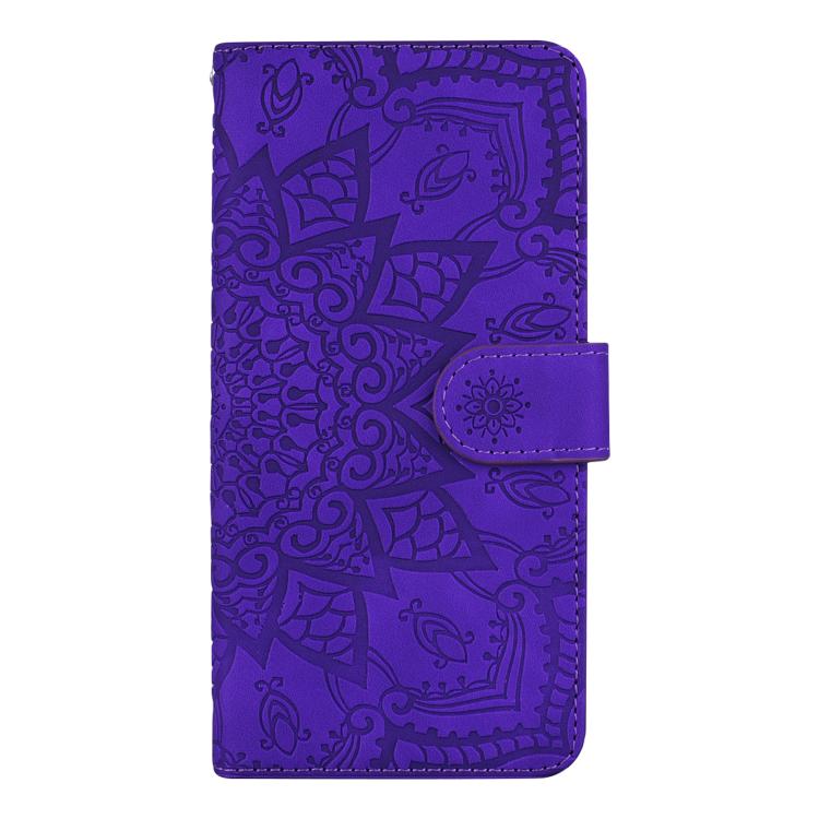 For iPhone 16e Mandala Embossed Dual-Fold Calf Leather Phone Case(Purple)