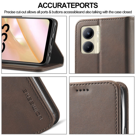 For Realme C33 2022 / C33 2023 LC.IMEEKE Calf Texture Horizontal Flip Leather Case(Brown)
