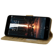 For iPhone 16e Cartoon Sakura Cat Embossed Leather Phone Case(Brown)
