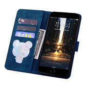 For iPhone 16e Cartoon Sakura Cat Embossed Leather Phone Case(Royal Blue)