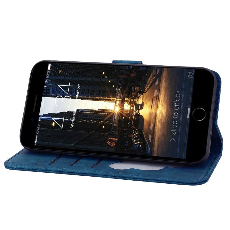 For iPhone 16e Cartoon Sakura Cat Embossed Leather Phone Case(Royal Blue)