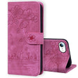 For iPhone 16e Cartoon Sakura Cat Embossed Leather Phone Case(Rose Red) - iPhone 16e Cases by PMC TechLife | Online Shopping South Africa | PMC TechLife | Buy Now Pay Later Mobicred