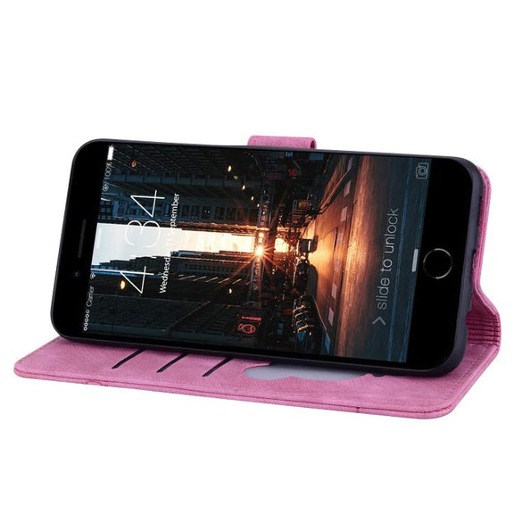 For iPhone 16e Cartoon Sakura Cat Embossed Leather Phone Case(Rose Red)