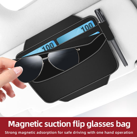 3073 Napa Texture Leather Car Removable Glasses Storage Bag(Grey)