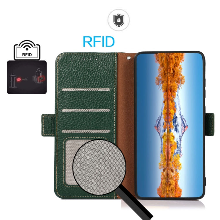 For Xiaomi Redmi K70 KHAZNEH Side-Magnetic Litchi Genuine Leather RFID Phone Case(Green)