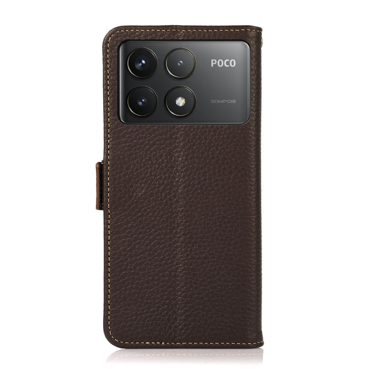 For Xiaomi Redmi K70 Pro KHAZNEH Side-Magnetic Litchi Genuine Leather RFID Phone Case(Brown)