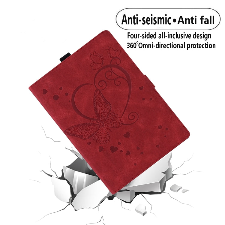 For Samsung Galaxy Tab S9 FE Love Butterfly Embossed Leather Tablet Case(Red)