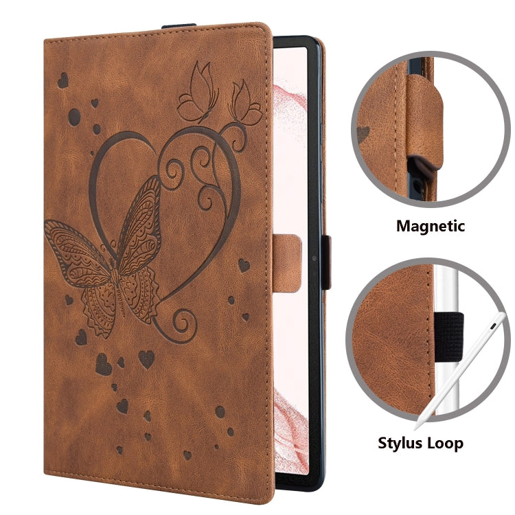 For Samsung Galaxy Tab S9 FE+ Love Butterfly Embossed Leather Tablet Case(Brown)
