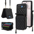 For Motorola Razr 40 Rhombic Texture Card Bag Phone Case with Dual Lanyard(Black) - Motorola Cases by PMC TechLife | Online Shopping South Africa | PMC TechLife | Buy Now Pay Later Mobicred