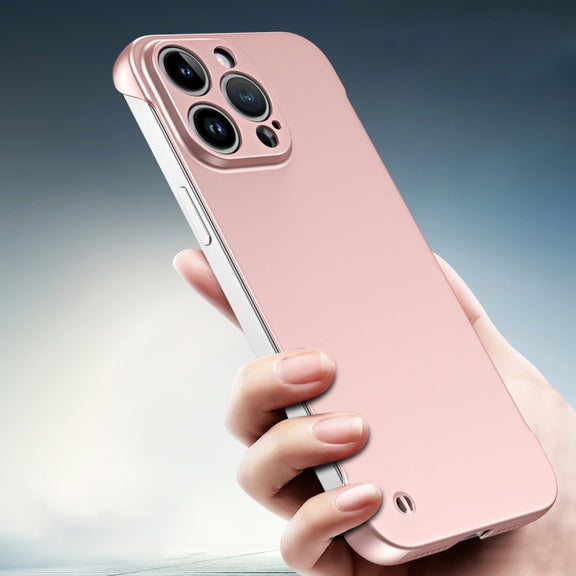 For iPhone 14 Frameless Metallic Paint Hybrid PC Phone Case(Rose Gold)