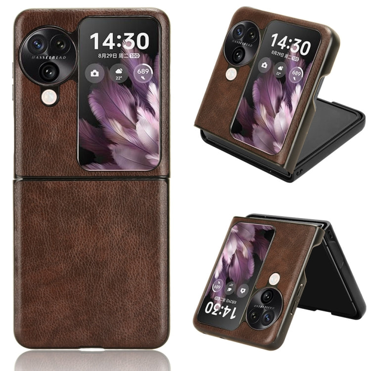 For OPPO Find N3 Flip Litchi Texture Back Cover Phone Case(Brown)