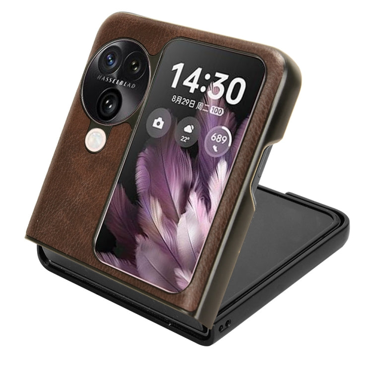 For OPPO Find N3 Flip Litchi Texture Back Cover Phone Case(Brown)
