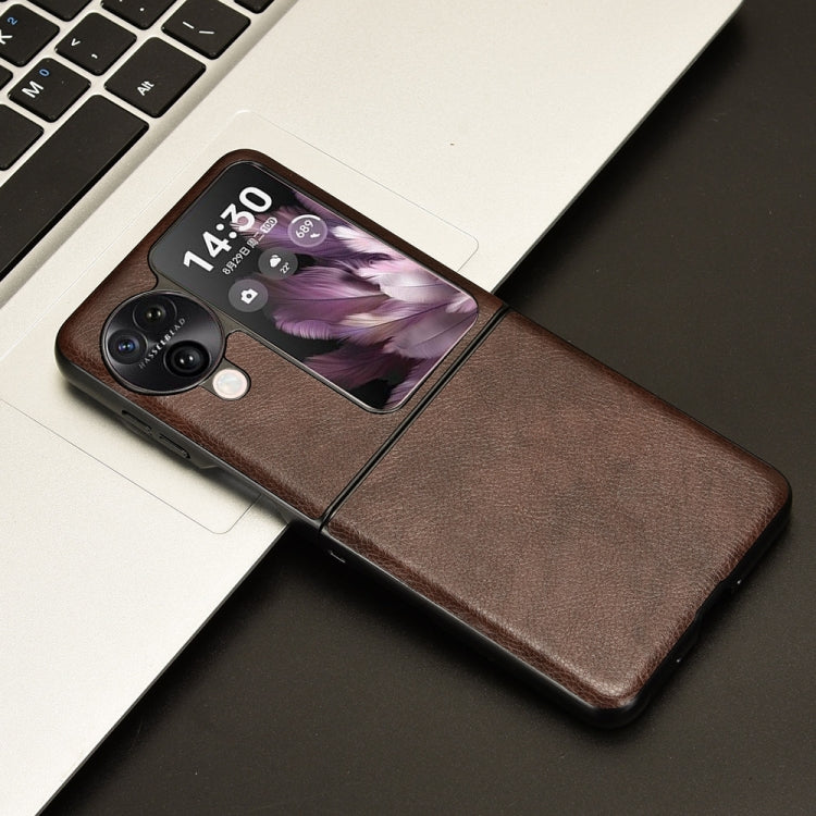 For OPPO Find N3 Flip Litchi Texture Back Cover Phone Case(Brown)