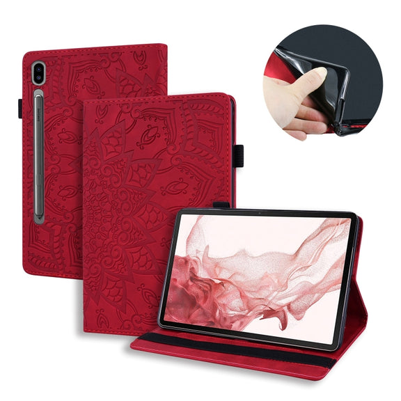 For Samsung Galaxy Tab S9 FE+ Calf Texture Embossed Leather Tablet Case(Red)