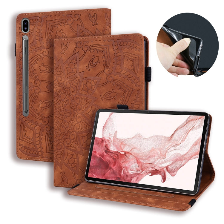 For Samsung Galaxy Tab S9 FE Calf Texture Embossed Leather Tablet Case(Brown)
