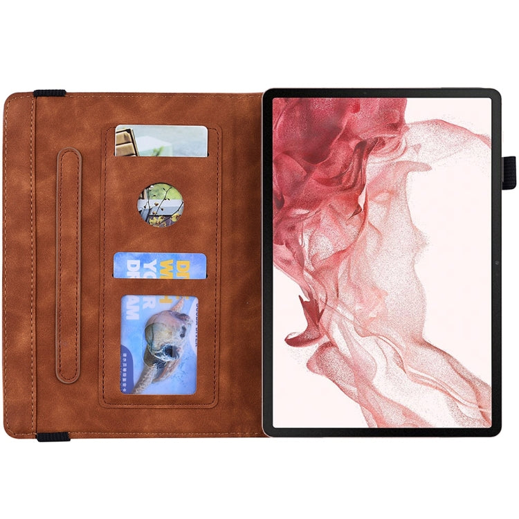 For Samsung Galaxy Tab S9 Ultra Calf Texture Embossed Leather Tablet Case(Brown)