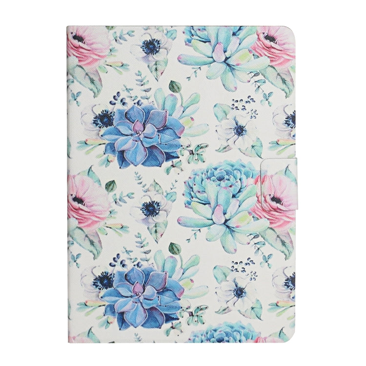 For Samsung Galaxy Tab A9+ Flower Pattern Horizontal Flip PU Tablet Case with Sleep / Wake-up Function(Blue Flower On White)