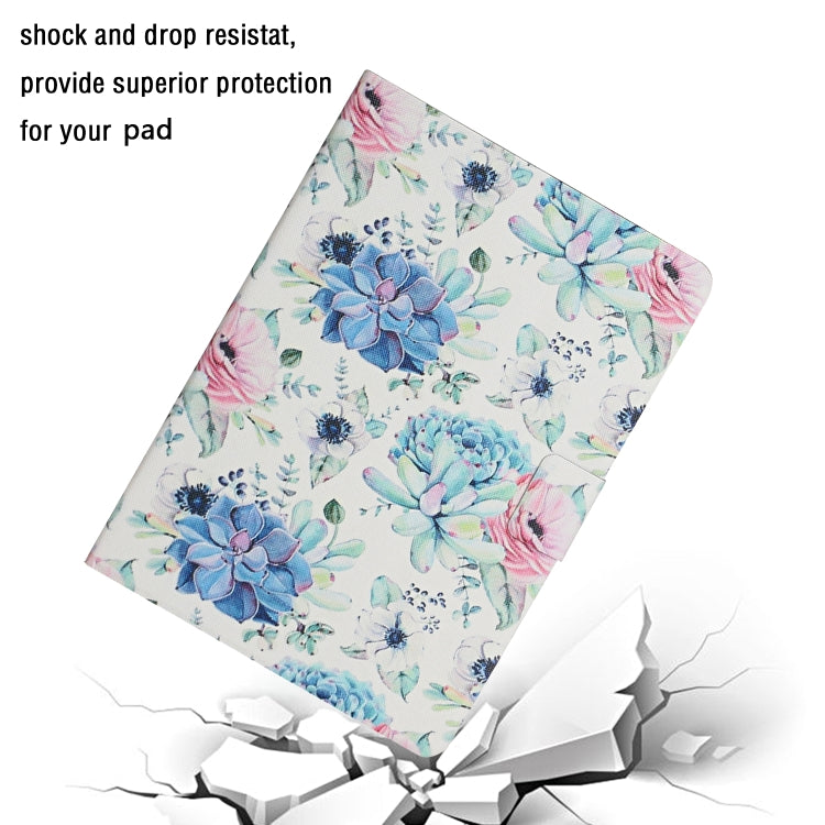 For Samsung Galaxy Tab A9+ Flower Pattern Horizontal Flip PU Tablet Case with Sleep / Wake-up Function(Blue Flower On White)