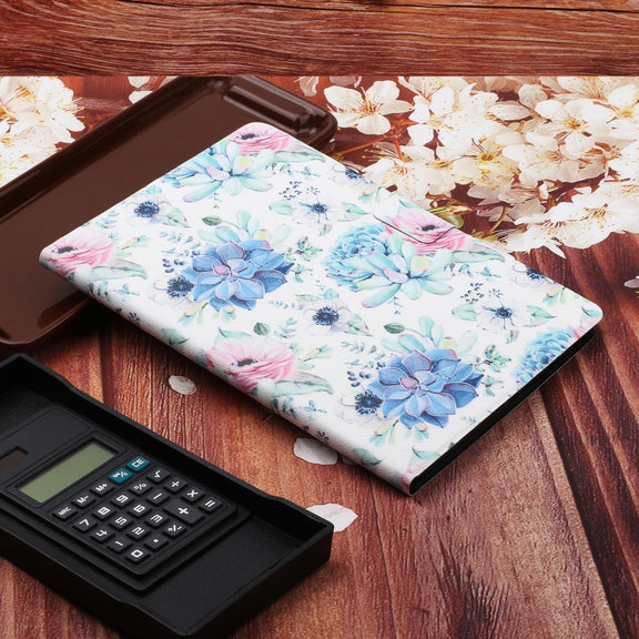 For Samsung Galaxy Tab A9+ Flower Pattern Horizontal Flip PU Tablet Case with Sleep / Wake-up Function(Blue Flower On White)