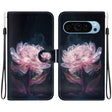 For Google Pixel 9 Pro Crystal Texture Colored Drawing Leather Phone Case(Purple Peony) - Google Cases by PMC TechLife | Online Shopping South Africa | PMC TechLife | Buy Now Pay Later Mobicred