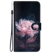 For Google Pixel 9 Pro Crystal Texture Colored Drawing Leather Phone Case(Purple Peony)