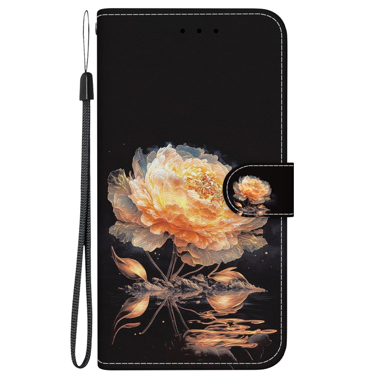 For Google Pixel 9 Pro Crystal Texture Colored Drawing Leather Phone Case(Gold Peony)
