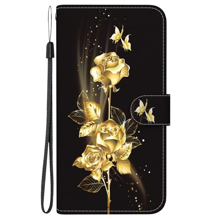 For Google Pixel 9 Pro Crystal Texture Colored Drawing Leather Phone Case(Gold Butterfly Rose)