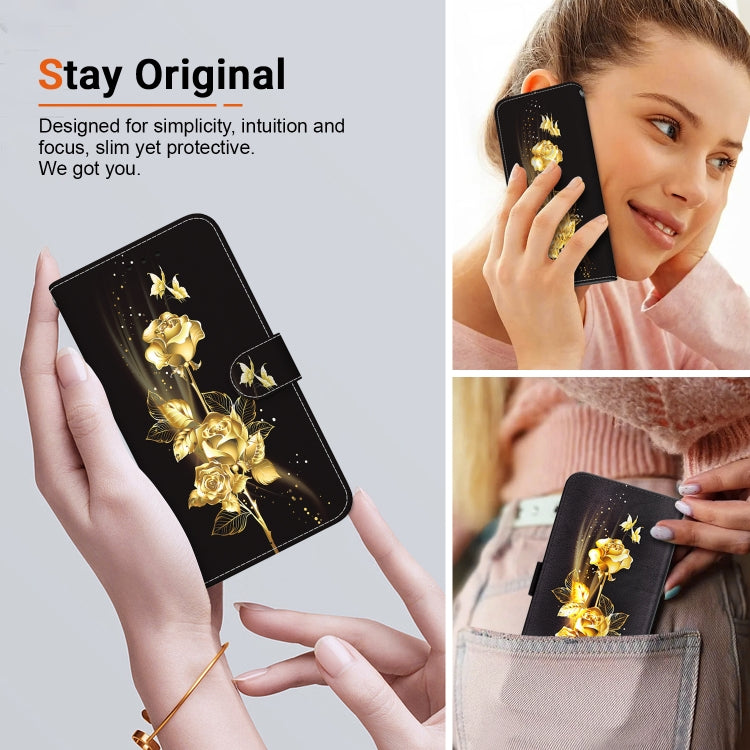 For Google Pixel 9 Pro Crystal Texture Colored Drawing Leather Phone Case(Gold Butterfly Rose)