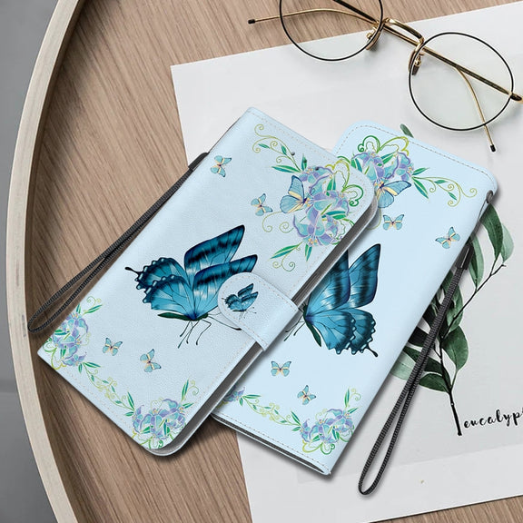 For Google Pixel 9 Pro Crystal Texture Colored Drawing Leather Phone Case(Blue Pansies)