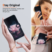 For Google Pixel 9 Crystal Texture Colored Drawing Leather Phone Case(Purple Peony)